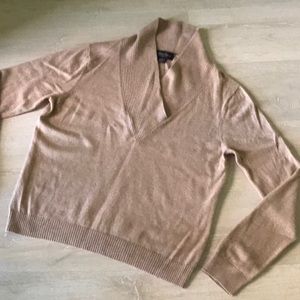 Brooks Brothers cashmere silk camel brown v neck sweater